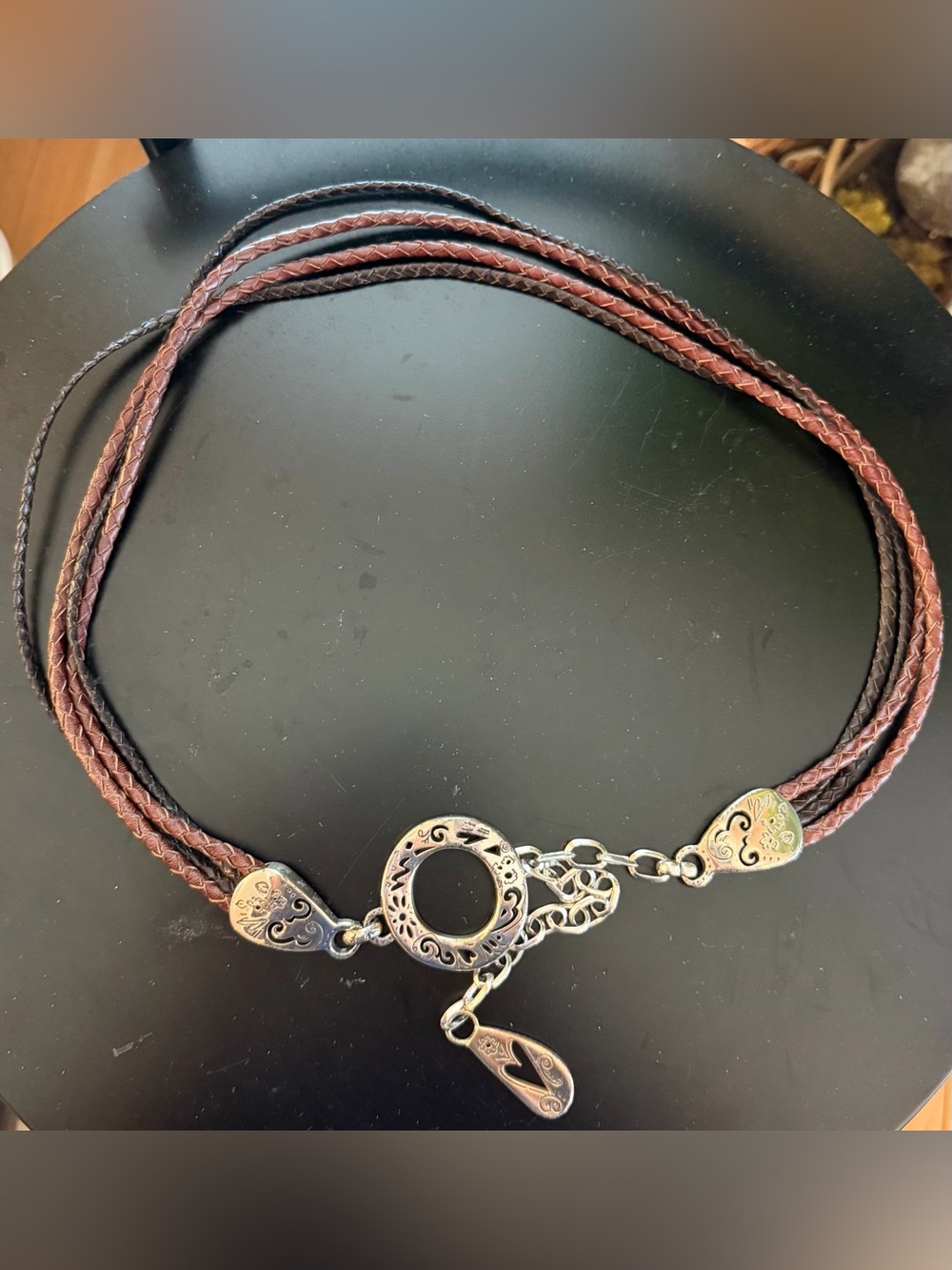 Brighton Braided Leather and Silver tone Belt